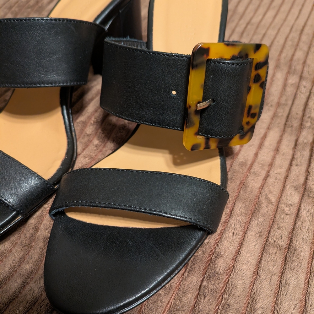 Fabianelli Black Two-strap Heels with Tortoise shell Buckle